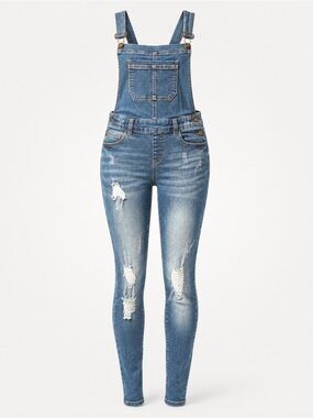 Wax Jean Light Blue Distressed Denim Overalls for Women